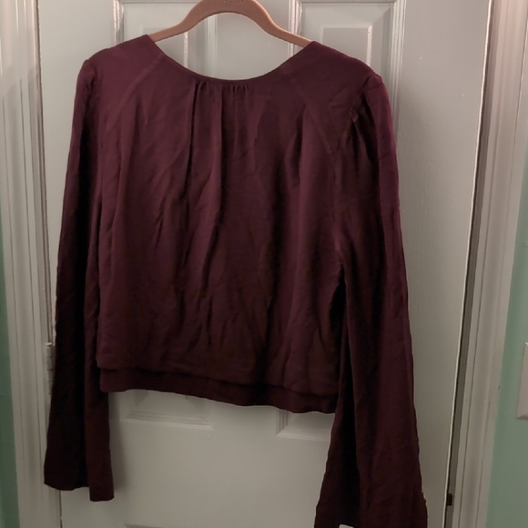 Free People Red Long Sleeve Relaxed V-Neck Blouse - Picture 5 of 8